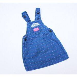 OshKosh B'Gosh Vintage Denim Dress Pink Stemmed Rose Size 4T Floral Bow USA Made